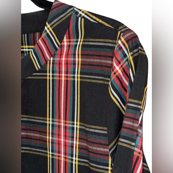 J. CREW Jeweled Button Popover Top Stewart Tartan Plaid Long Sleeve Stretch M - Picture 8 of 12